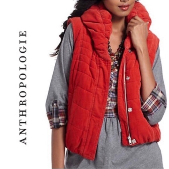 Anthropologie SMALL Red Corduroy Daughters Of The Liberation Zip Puff Vest - Picture 2 of 10